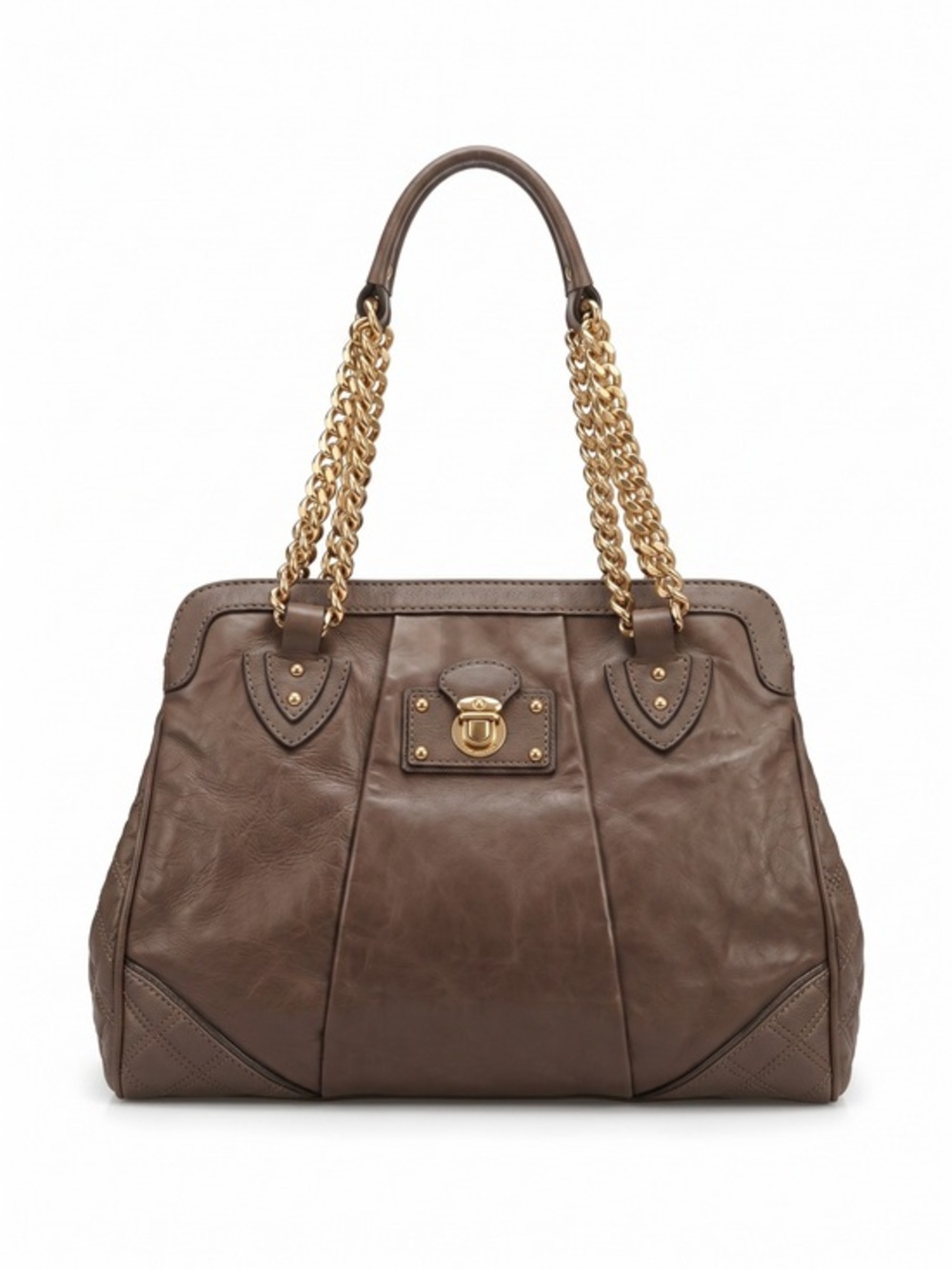 Marc Jacobs Collection Large Stam Bag Brown Leather Gold Chain Made in Italy